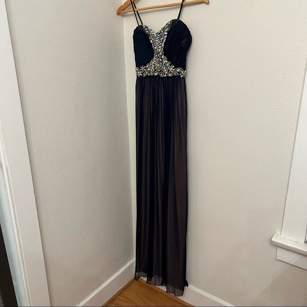 New Navy Blue Jewel Embellished Strapless Prom Dress Juniors Size 1